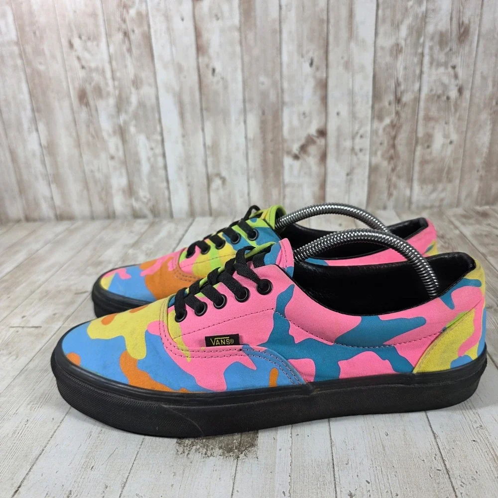 Vans Era Neon Camo Sneakers Multi Color‎ Black Low Shoes Womens 12 Mens 10.5